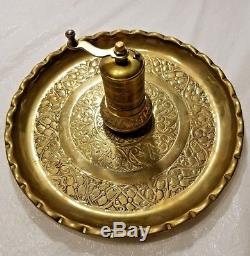 Antique Ottoman Islamic Art Brass Pepper, Coffee Bean or Spice Grinder With Tray