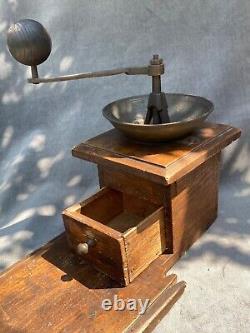 Antique Ottoman Turkish Store Coffee Grinder Mill Handcrank Cast Iron&Wood Table