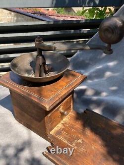 Antique Ottoman Turkish Store Coffee Grinder Mill Handcrank Cast Iron&Wood Table