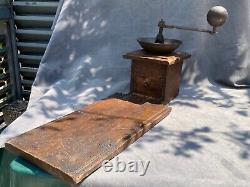 Antique Ottoman Turkish Store Coffee Grinder Mill Handcrank Cast Iron&Wood Table