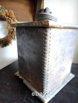 Antique PRIM EARLY WOOD CAST IRON COFFEE GRINDER MILL 1080 challenge sun manuf