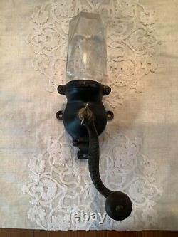 Antique Parker 449 Glass Hopper Cast Iron Wall Mount Coffee Grinder MILL 1917