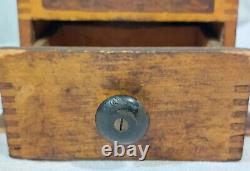 Antique Parker National Coffee Mill Model 402 Wood Box Hand Crank W. Geared Lid
