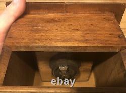 Antique Peugeot Freres Brevete Depose Wood Coffee Grinder Mill Copper Drawer