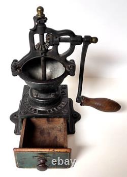 Antique Peugeot Freres Brevettes Model A Iron Coffee Mill Works/Great Paint/1881