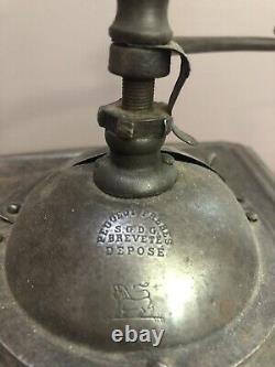 Antique Peugeot Freres SGDG Brevete Depose Metal Table Box Coffee Mill Grinder