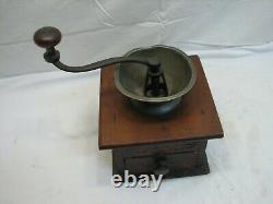 Antique Pewter Top Coffee Lap Grinder Burr Mill Wood Dovetailed Box