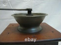 Antique Pewter Top Coffee Lap Grinder Burr Mill Wood Dovetailed Box