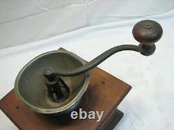 Antique Pewter Top Coffee Lap Grinder Burr Mill Wood Dovetailed Box