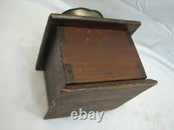 Antique Pewter Top Coffee Lap Grinder Burr Mill Wood Dovetailed Box