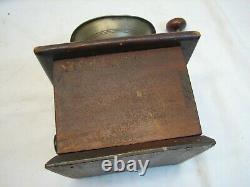 Antique Pewter Top Coffee Lap Grinder Burr Mill Wood Dovetailed Box