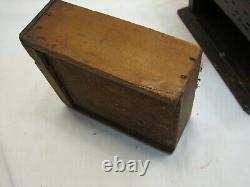 Antique Pewter Top Coffee Lap Grinder Burr Mill Wood Dovetailed Box