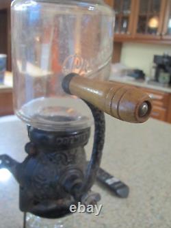 Antique Premier patent 1905, wall mount, hand crank w wood handle coffee grinder