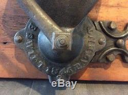 Antique Primitive 1845 Cast Iron Wall Mount B. SWIFT COFFEE GRINDER 2, Works