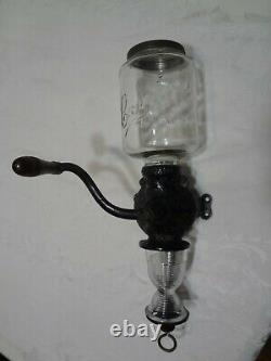 Antique Primitive Arcade Crystal #3 Wall Mount Coffee Grinder Cast Iron With Cup
