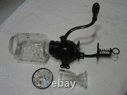 Antique Primitive Arcade Crystal #3 Wall Mount Coffee Grinder Cast Iron With Cup