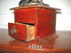 Antique Primitive Coffee Grinder Mahogany Wood Box Fancy Cast Iron Cir. 1890