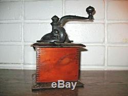 Antique Primitive Coffee Grinder Mahogany Wood Box Fancy Cast Iron Cir. 1890