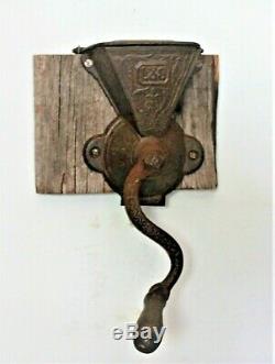 Antique Primitive L&S Wall Mount Cast Iron Coffee Grinder