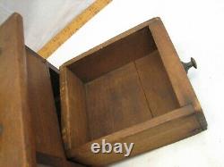 Antique Primitive Pewter Top Coffee Lap Grinder Burr Mill Wood Dovetailed Box