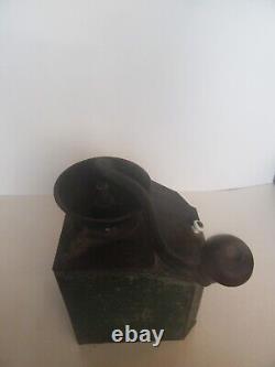 Antique Primitive Tin Litho Green Paint Store Counter Coffee Bin & Grinder Mill