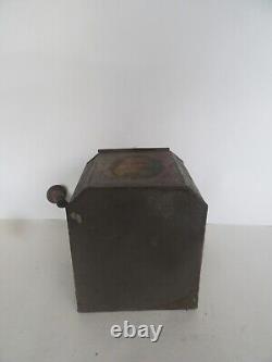 Antique Primitive Tin Litho Green Paint Store Counter Coffee Bin & Grinder Mill