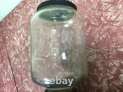 Antique Primitive Wall Mount Arcade Crystal No 3 Coffee Grinder Cast Iron Glass