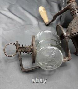 Antique Primitive Wall Mount Arcade Crystal No 3 Coffee Grinder Cast Iron Glass