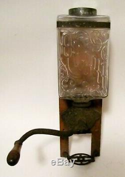 Antique Queen Glass Body Wall Mount Coffee Grinder Mill Hopper Brighton