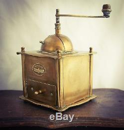 Antique REKORD Coffee grinder Brass table box hand crank Mill
