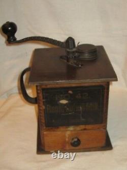 Antique Rapid Coffee Mill No 42 Wood Square Coffee Grinder Drawer