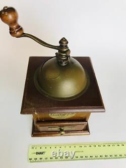 Antique Rare UNIQUE Hand Mill Brass Metal Vintage Wood Coffee Grinder Millstones