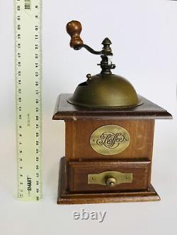 Antique Rare UNIQUE Hand Mill Brass Metal Vintage Wood Coffee Grinder Millstones