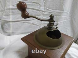 Antique Rare UNIQUE Hand Mill Brass Metal Vintage Wood Coffee Grinder Millstones