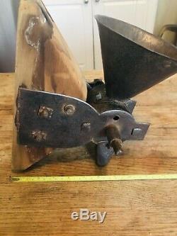 Antique Rare Wall Mount Coffee Grinder With Cadt Iron Handle Drop Cup Funnel