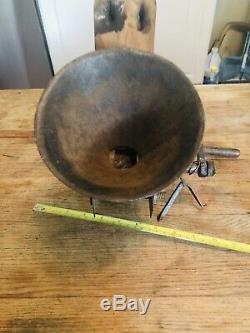 Antique Rare Wall Mount Coffee Grinder With Cadt Iron Handle Drop Cup Funnel