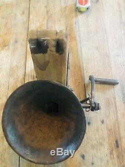 Antique Rare Wall Mount Coffee Grinder With Cadt Iron Handle Drop Cup Funnel