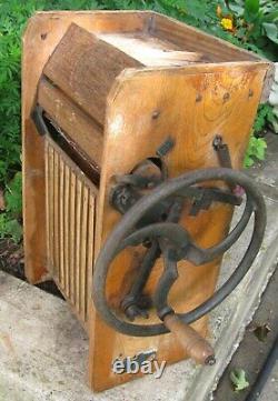 Antique Rare Wood & Iron, Crank Press, Grinder, 2 Rollers & A Weighted Roller