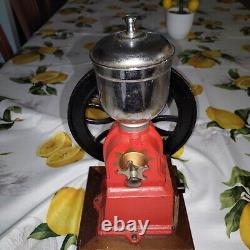 Antique Red Cast Iron One Wheel Hand Crank Coffee Grinder