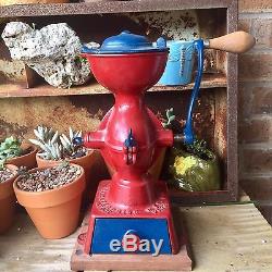 Antique Red and Blue Cast Iron Enterprise Coffee Grinder