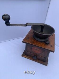 Antique Run Easy Wooden/Cast Iron Coffee Mill Simmons Hardware, St. Louis USA