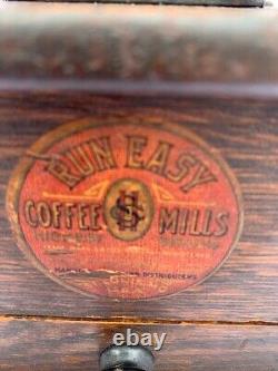 Antique Run Easy Wooden/Cast Iron Coffee Mill Simmons Hardware, St. Louis USA