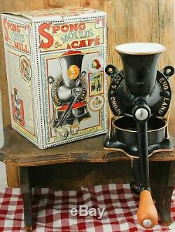 Antique SPONG & CO w. Box Coffee Grinder Mill Moulin Molinillo cafe Macinacaffe