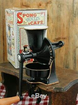 Antique SPONG & CO w. Box Coffee Grinder Mill Moulin Molinillo cafe Macinacaffe