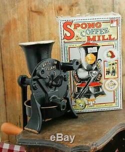 Antique SPONG & CO w. Box Coffee Grinder Mill Moulin Molinillo cafe Macinacaffe