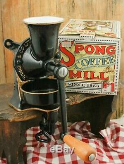 Antique SPONG & CO w. Box Coffee Grinder Mill Moulin Molinillo cafe Macinacaffe