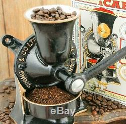 Antique SPONG & CO w. Box Coffee Grinder Mill Moulin Molinillo cafe Macinacaffe