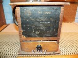 Antique SUN MFG No 1080 One Pound Coffee Mill w Original Label, Dovetail Corners