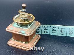 Antique Sewing Wind Up Tape Measure Figural Brass Copper Coffee Grinder c. 1900s