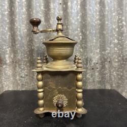 Antique Solid Brass COFFEE GRINDER with Drawer and Hand Crank VINTAGE